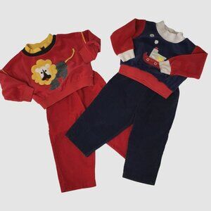 VTG HANDSTANDS Baby Sets 12M Lion Tugboat Appliqué Sweatshirt Corduroy Pant VBC